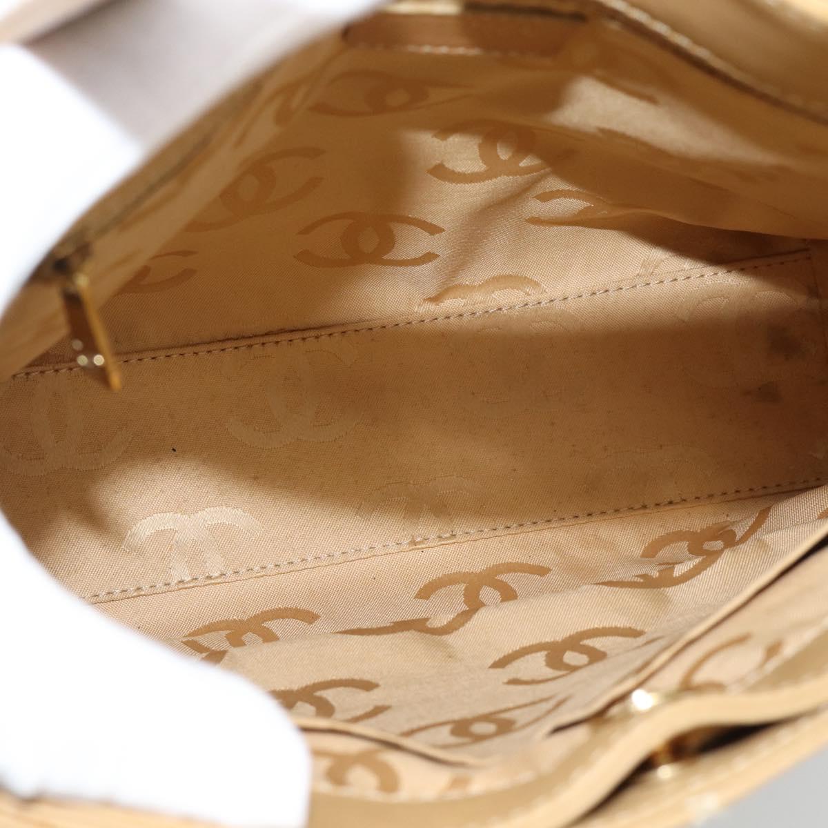 CHANEL Wild Stitch Hand Bag Leather Beige Gold CC Auth BA13478A