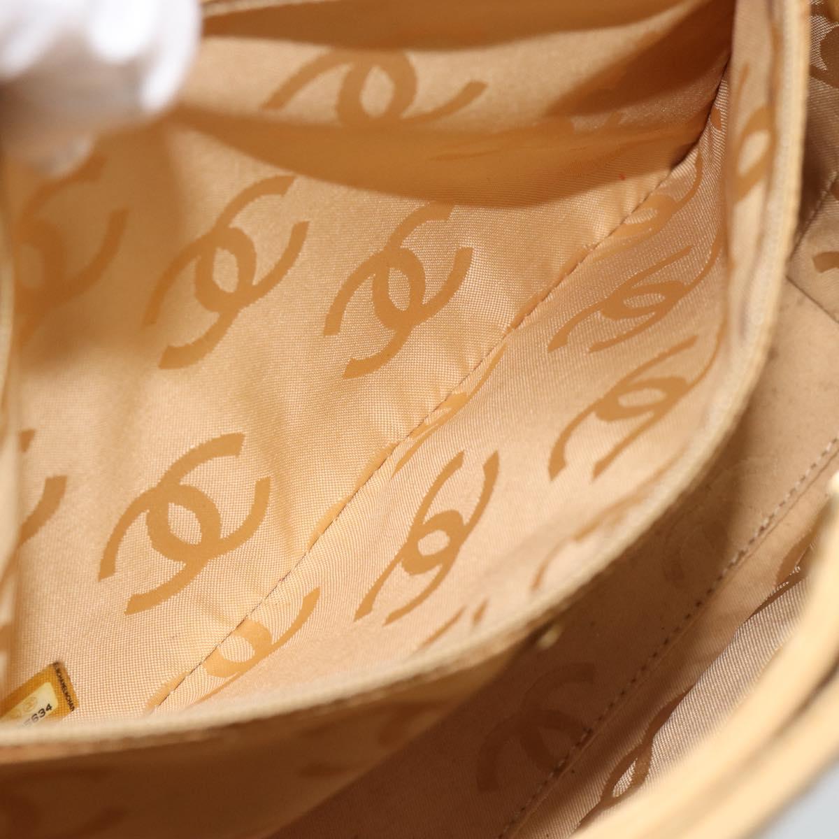 CHANEL Wild Stitch Hand Bag Leather Beige Gold CC Auth BA13478A