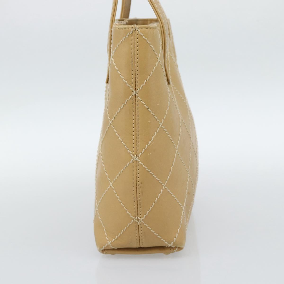 CHANEL Wild Stitch Hand Bag Leather Beige Gold CC Auth BA13478A