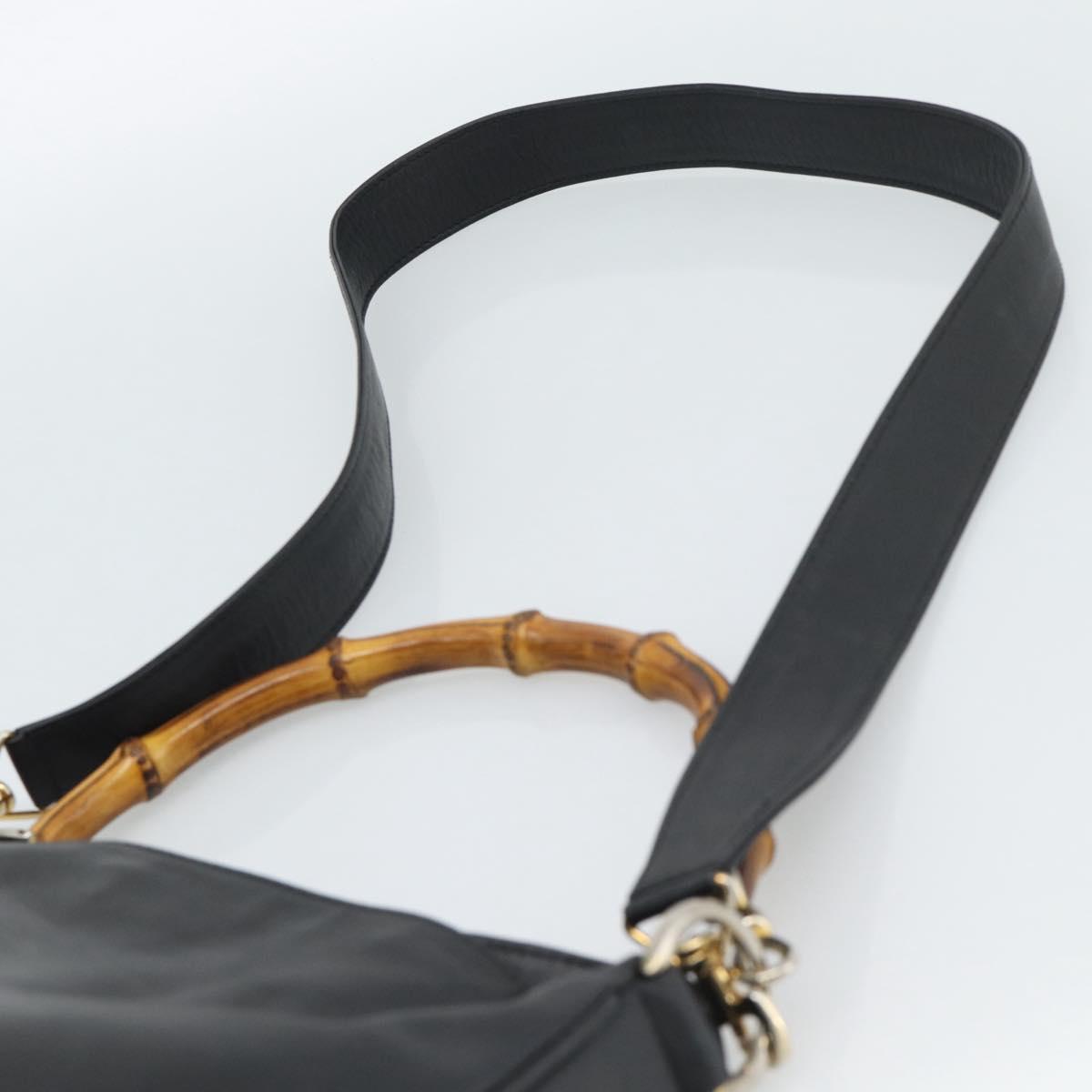 GUCCI Bamboo Hand Bag Leather 2way Black Gold 000 1448 1638 Auth BA13487