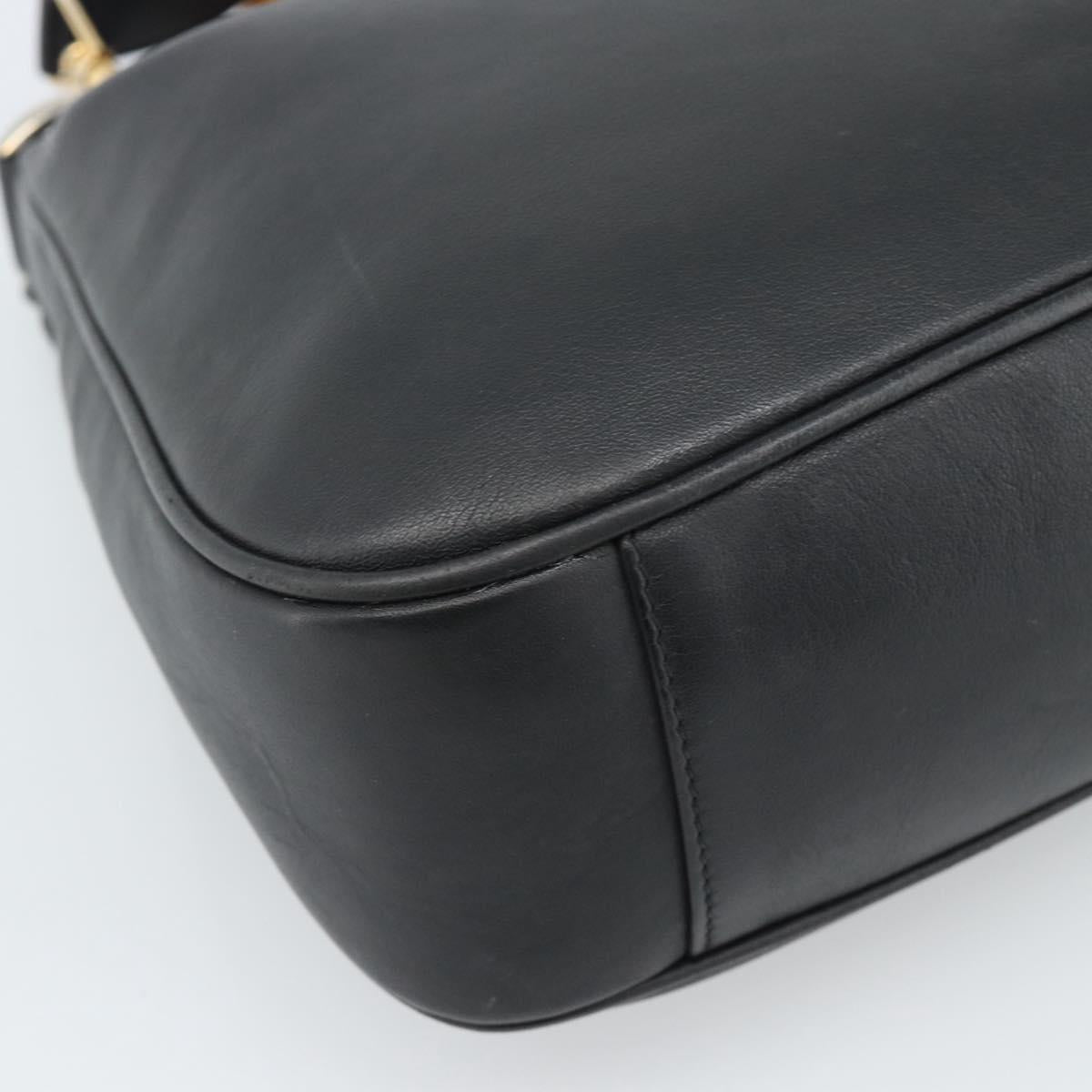 GUCCI Bamboo Hand Bag Leather 2way Black Gold 000 1448 1638 Auth BA13487