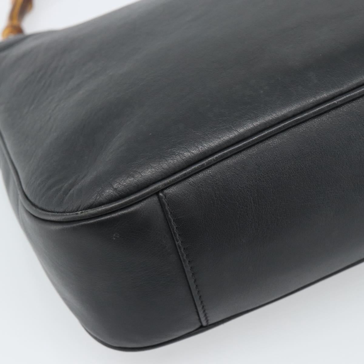 GUCCI Bamboo Hand Bag Leather 2way Black Gold 000 1448 1638 Auth BA13487
