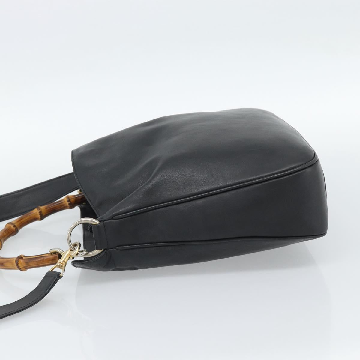 GUCCI Bamboo Hand Bag Leather 2way Black Gold 000 1448 1638 Auth BA13487