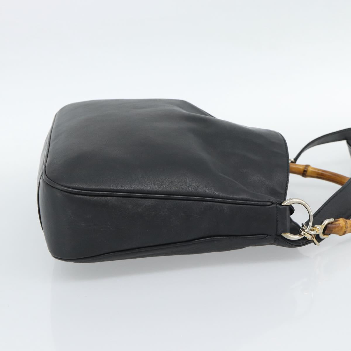 GUCCI Bamboo Hand Bag Leather 2way Black Gold 000 1448 1638 Auth BA13487
