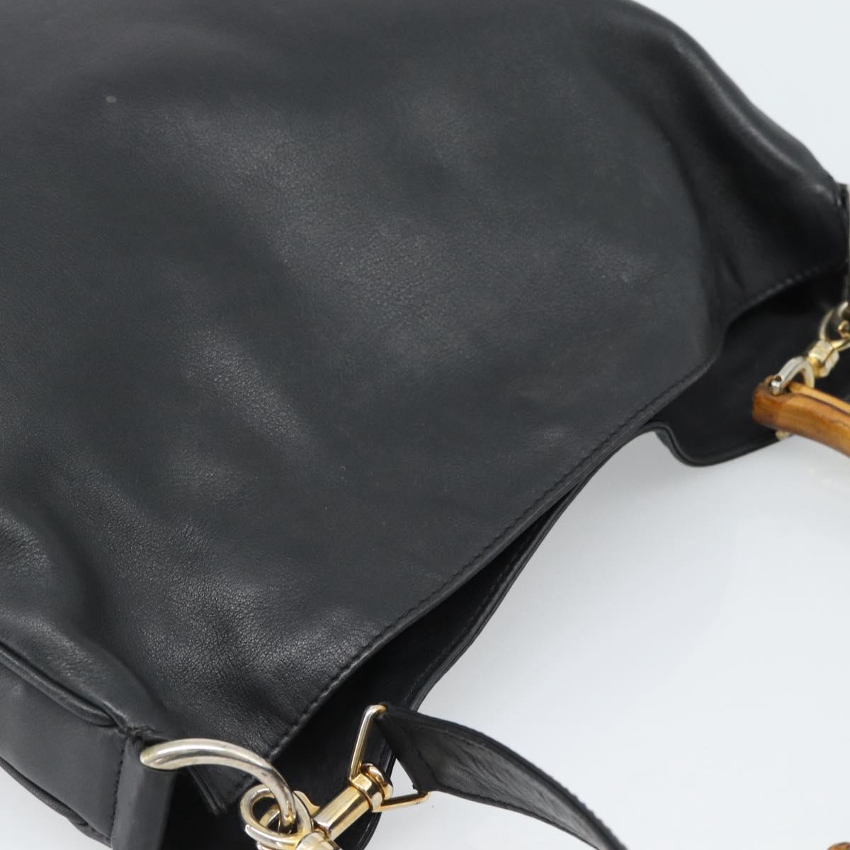 GUCCI Bamboo Hand Bag Leather 2way Black Gold 000 1448 1638 Auth BA13487