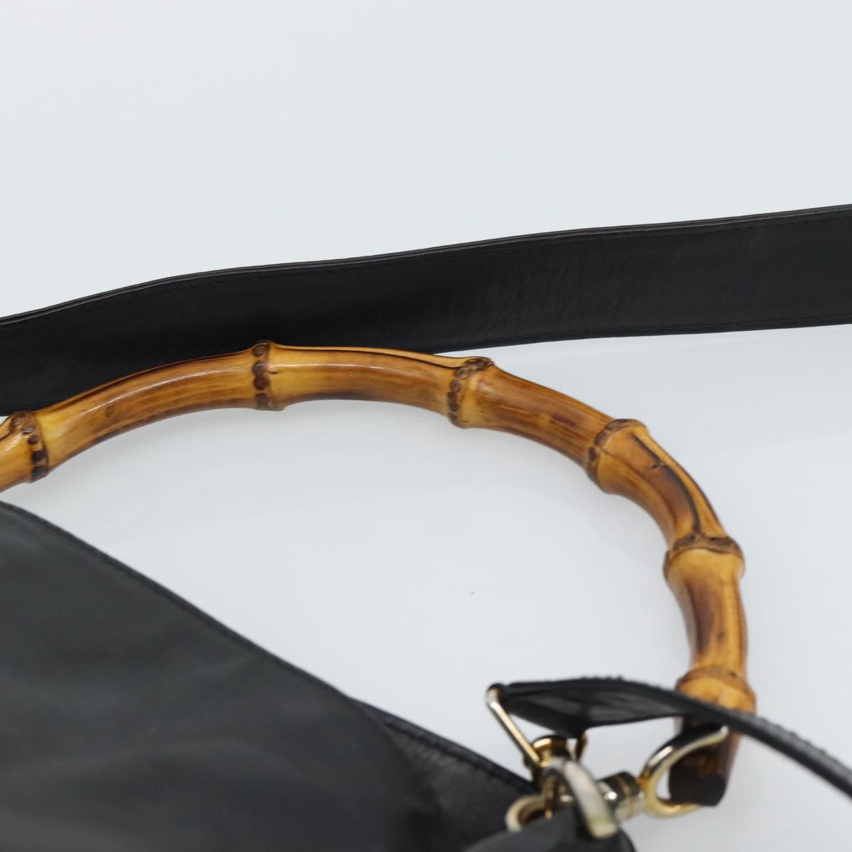 GUCCI Bamboo Hand Bag Leather 2way Black Gold 000 1448 1638 Auth BA13487