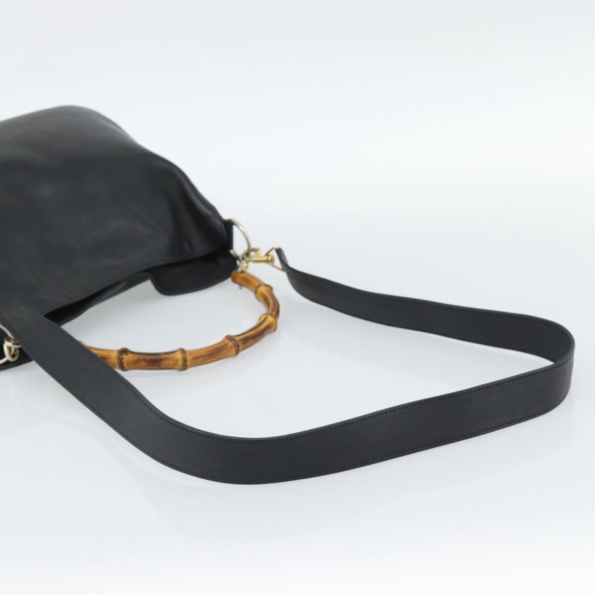 GUCCI Bamboo Hand Bag Leather 2way Black Gold 000 1448 1638 Auth BA13487