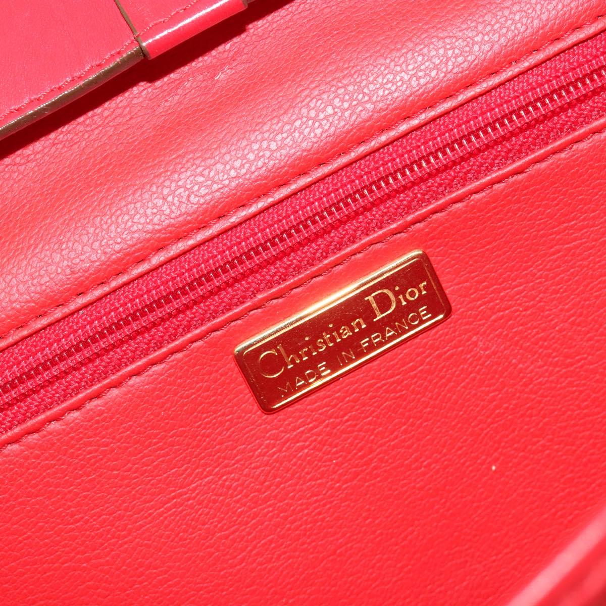 Christian Dior Shoulder Bag Leather Red Gold Auth BA13488