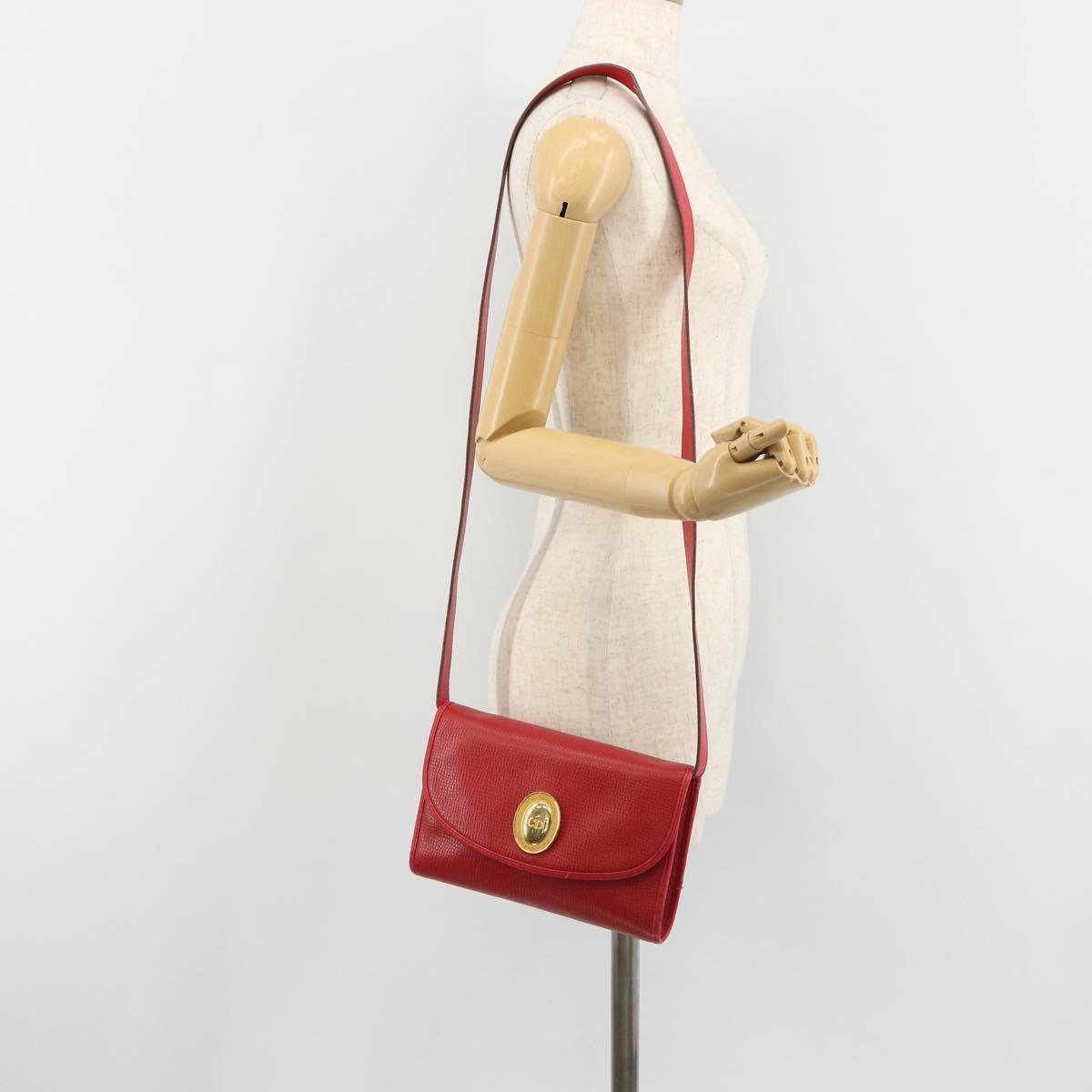 Christian Dior Shoulder Bag Leather Red Gold Auth BA13488