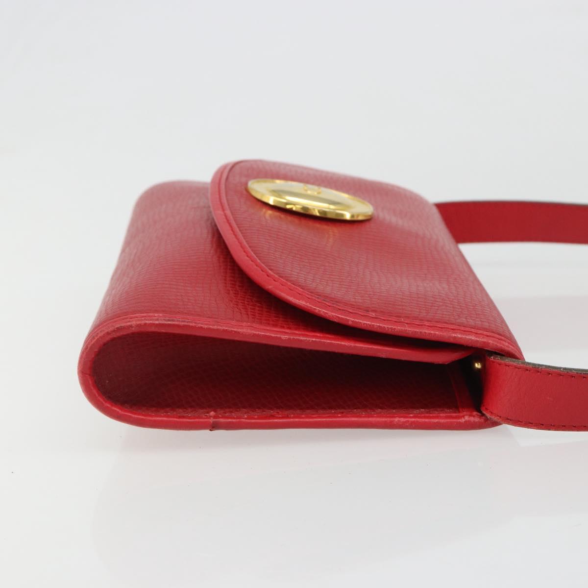 Christian Dior Shoulder Bag Leather Red Gold Auth BA13488