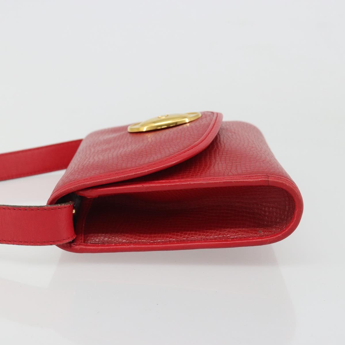Christian Dior Shoulder Bag Leather Red Gold Auth BA13488