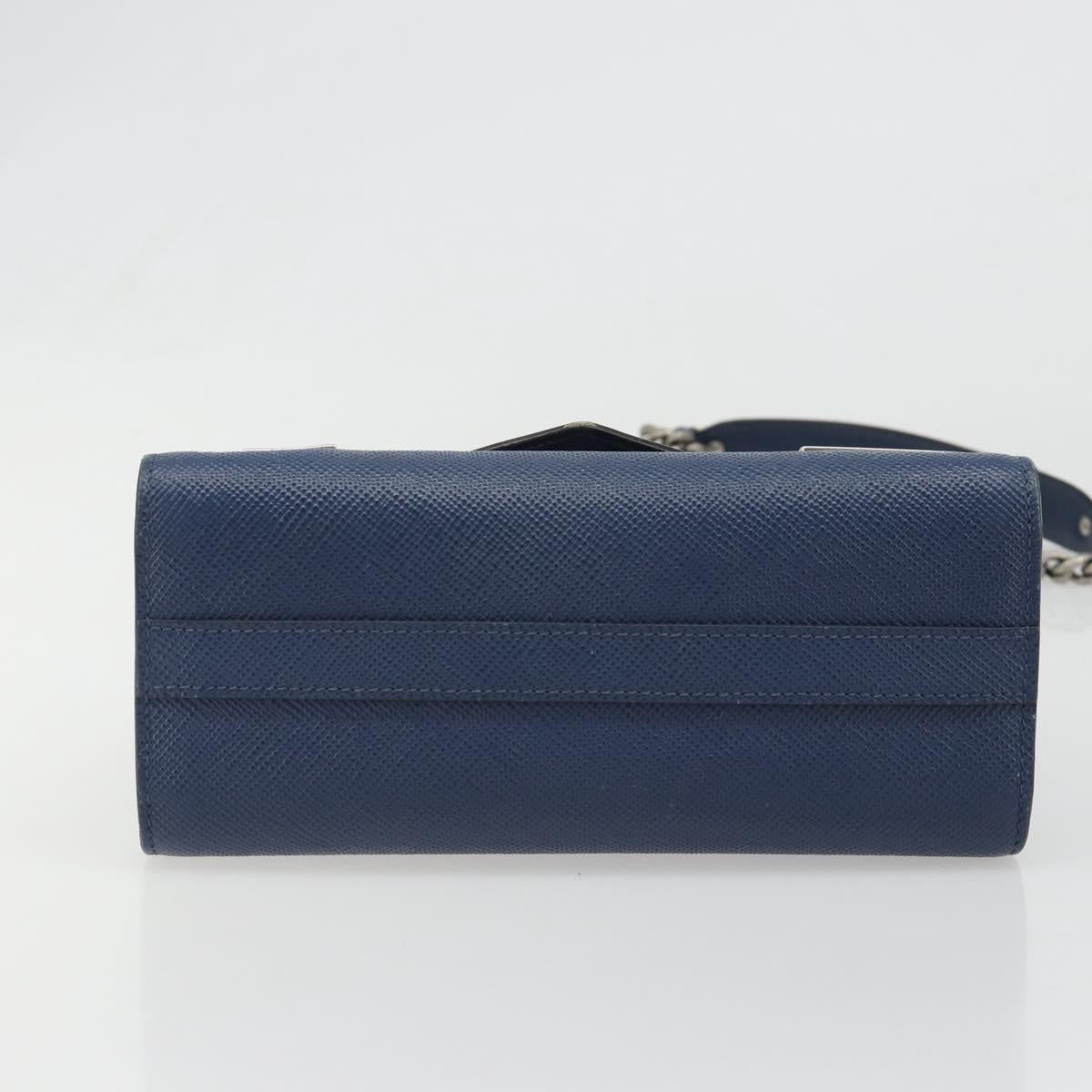 PRADA Chain Shoulder Bag Safiano leather Blue Silver Auth BA13489V