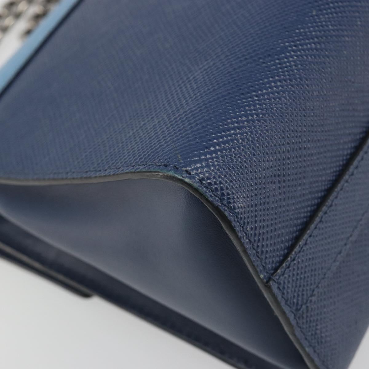 PRADA Chain Shoulder Bag Safiano leather Blue Silver Auth BA13489V
