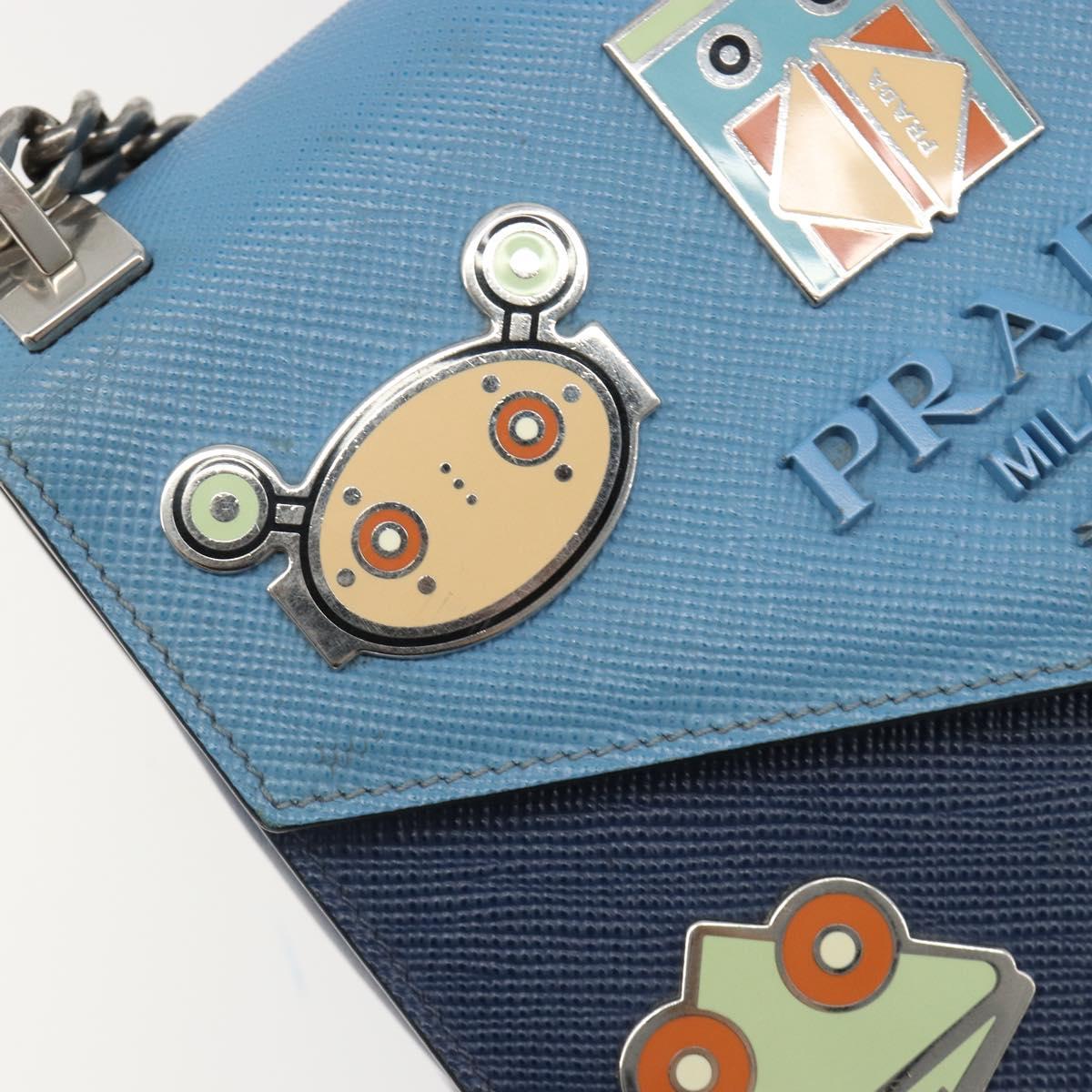 PRADA Chain Shoulder Bag Safiano leather Blue Silver Auth BA13489V