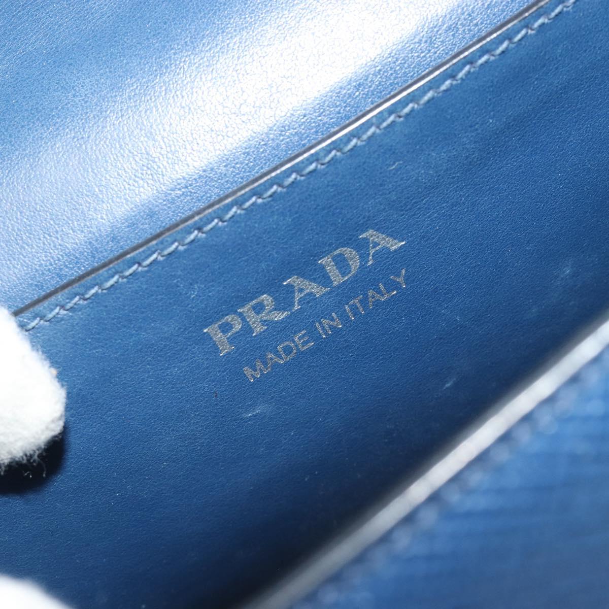 PRADA Chain Shoulder Bag Safiano leather Blue Silver Auth BA13489V