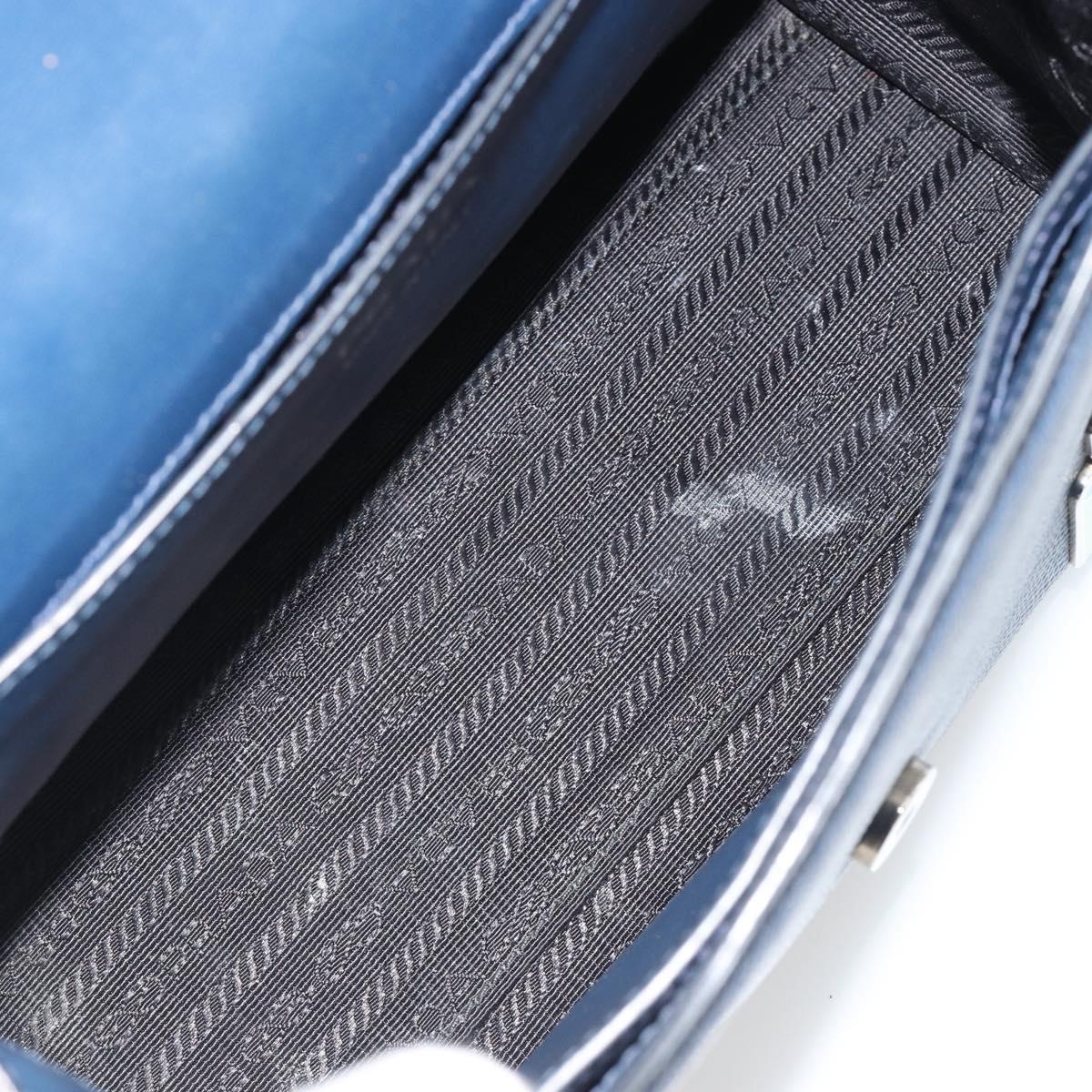 PRADA Chain Shoulder Bag Safiano leather Blue Silver Auth BA13489V