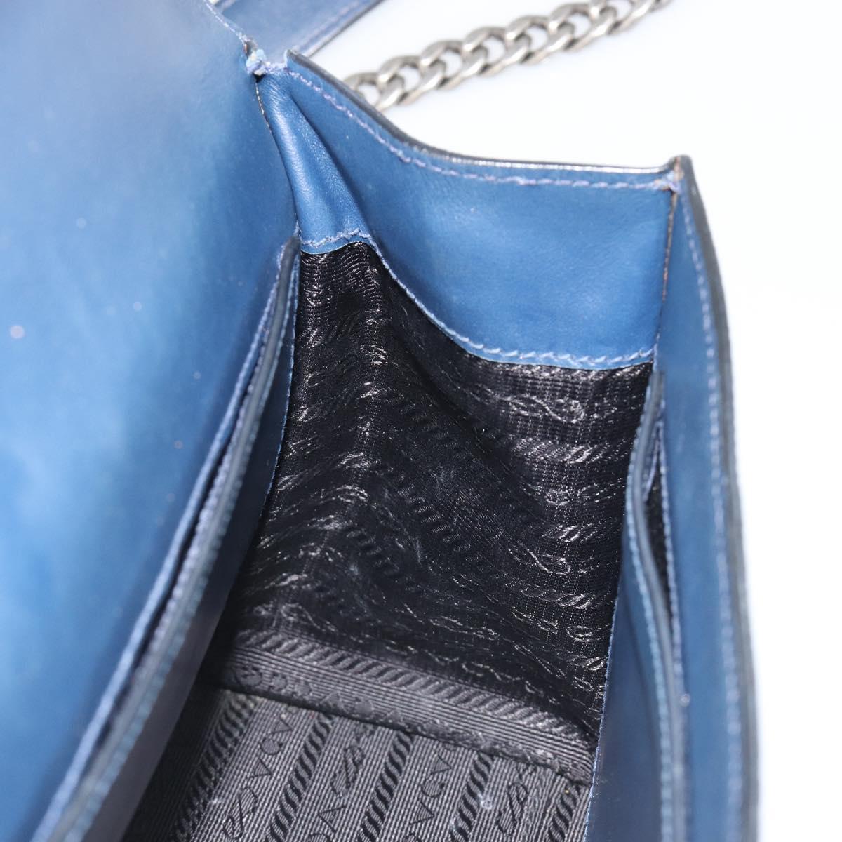 PRADA Chain Shoulder Bag Safiano leather Blue Silver Auth BA13489V