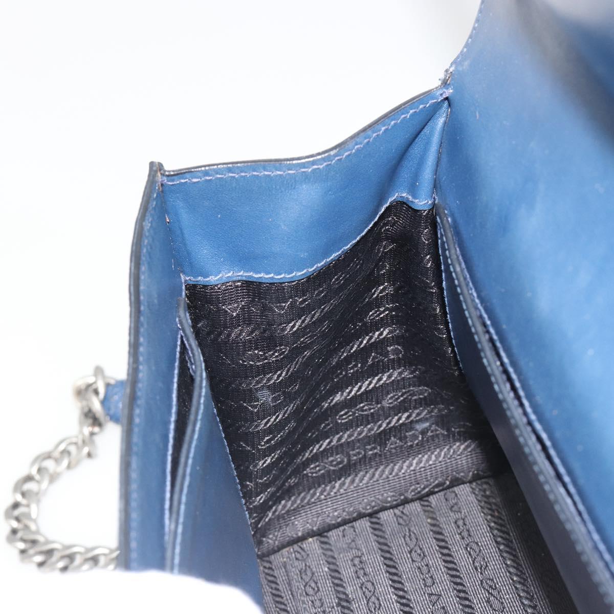 PRADA Chain Shoulder Bag Safiano leather Blue Silver Auth BA13489V