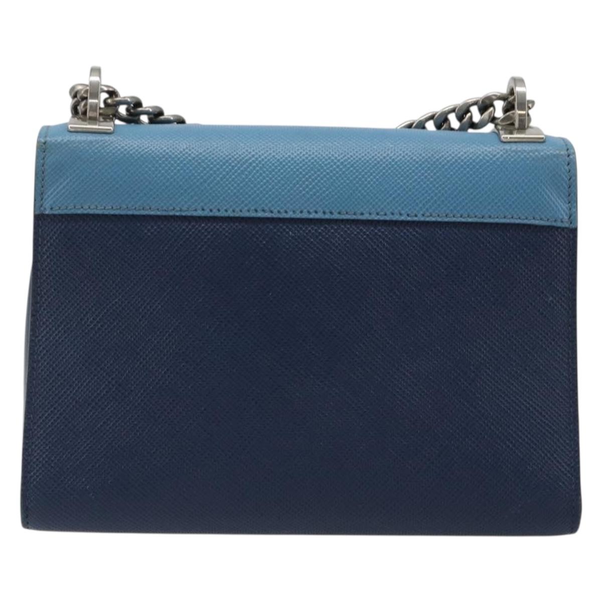 PRADA Chain Shoulder Bag Safiano leather Blue Silver Auth BA13489V