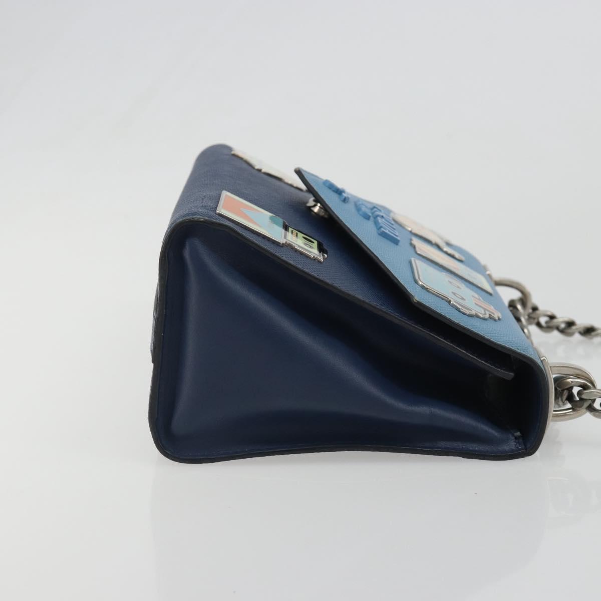 PRADA Chain Shoulder Bag Safiano leather Blue Silver Auth BA13489V
