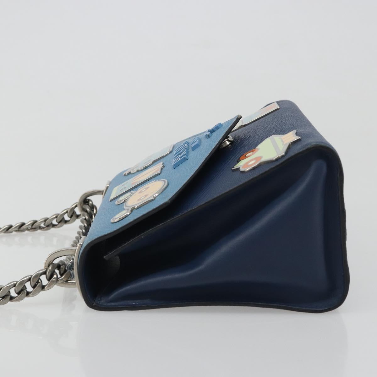 PRADA Chain Shoulder Bag Safiano leather Blue Silver Auth BA13489V