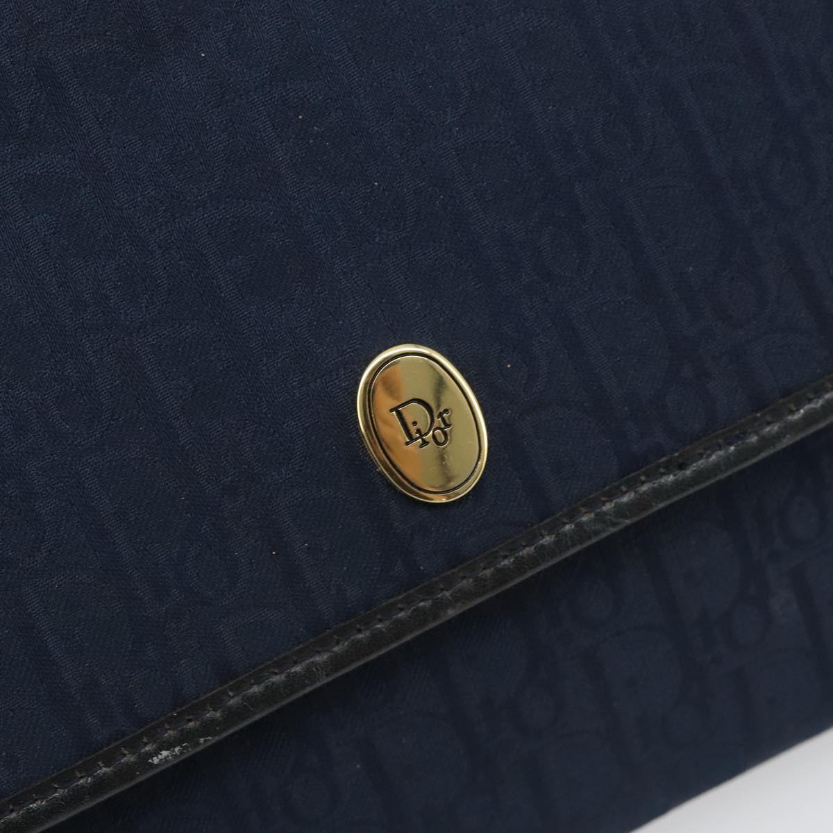 Christian Dior Trotter Canvas Chain Shoulder Bag Navy Gold Auth BA13497A