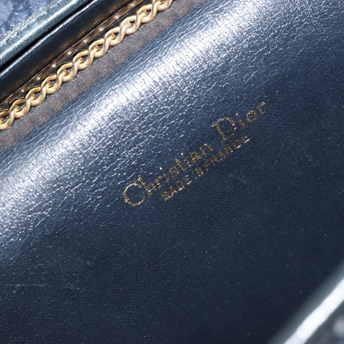 Christian Dior Trotter Canvas Chain Shoulder Bag Navy Gold Auth BA13497A