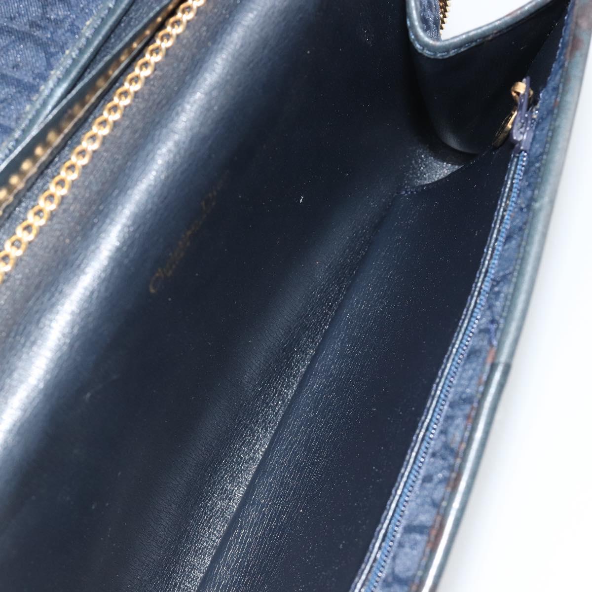 Christian Dior Trotter Canvas Chain Shoulder Bag Navy Gold Auth BA13497A