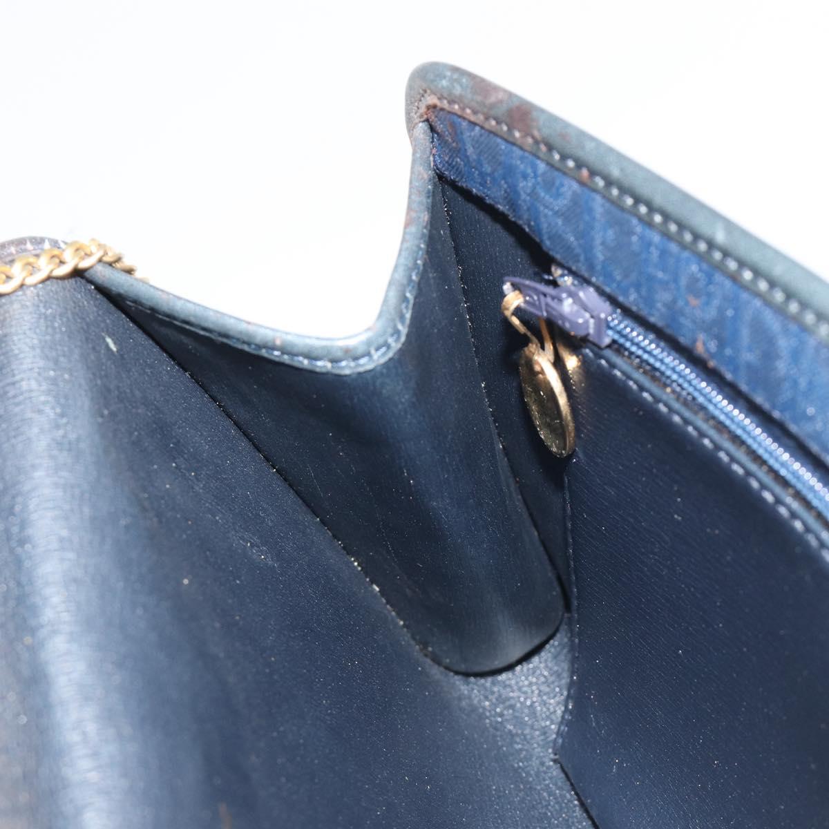 Christian Dior Trotter Canvas Chain Shoulder Bag Navy Gold Auth BA13497A