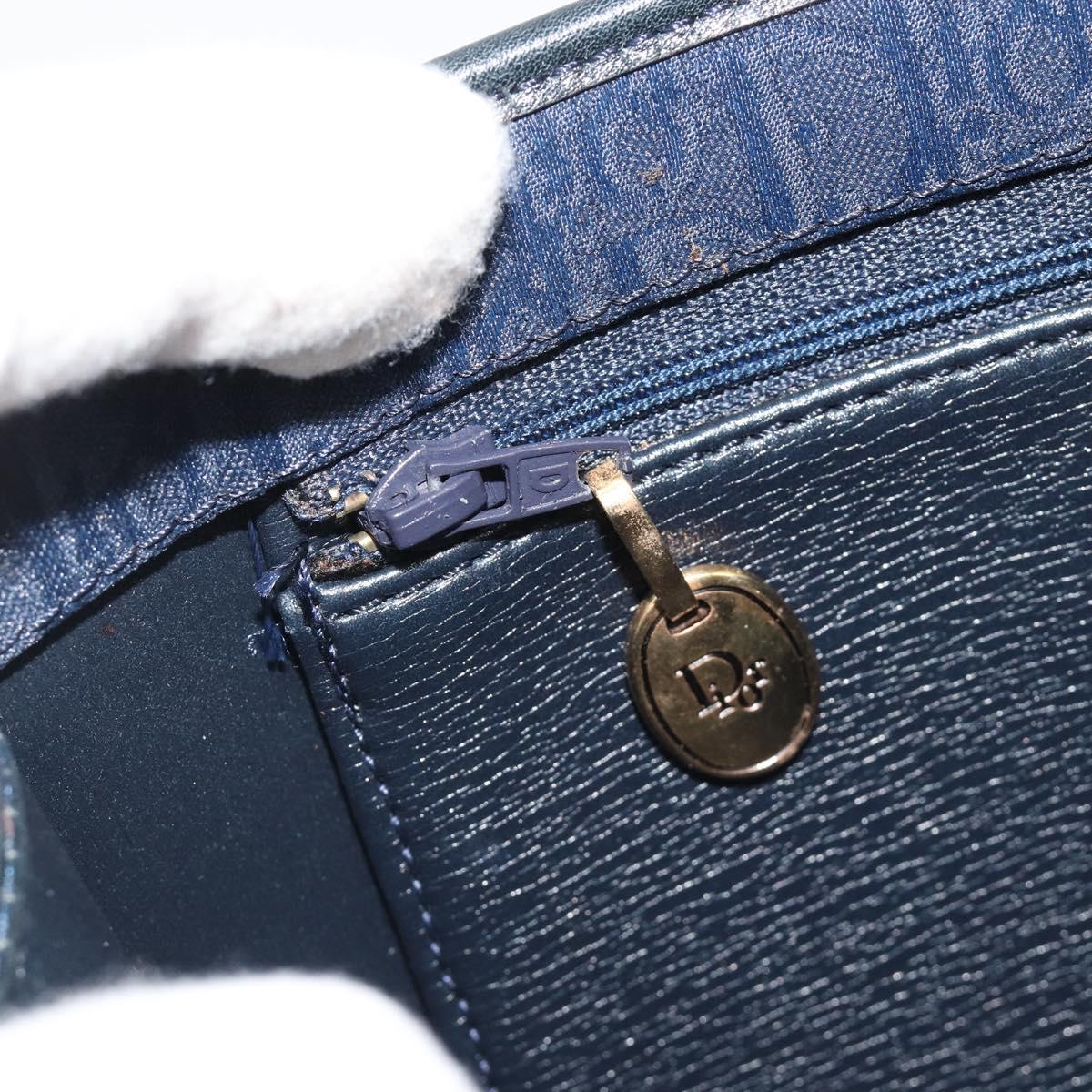 Christian Dior Trotter Canvas Chain Shoulder Bag Navy Gold Auth BA13497A