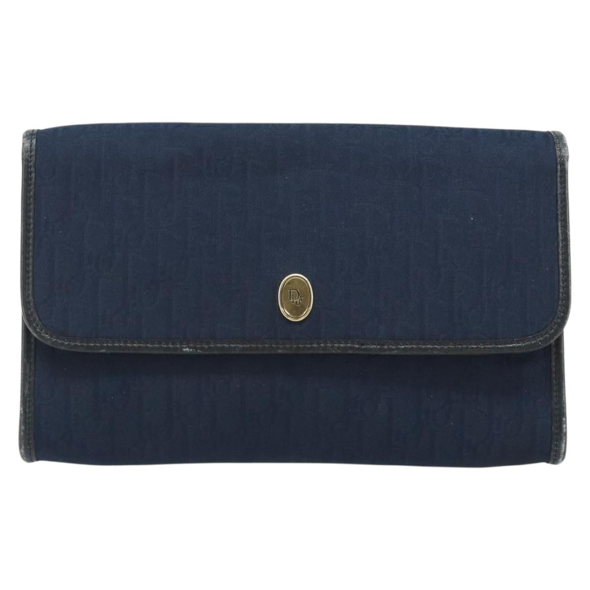 Christian Dior Trotter Canvas Chain Shoulder Bag Navy Gold Auth BA13497A