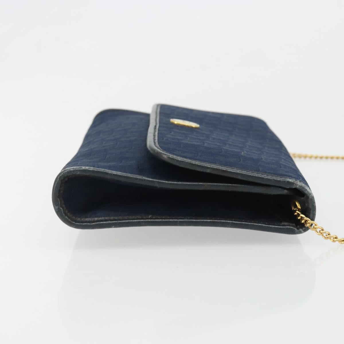 Christian Dior Trotter Canvas Chain Shoulder Bag Navy Gold Auth BA13497A