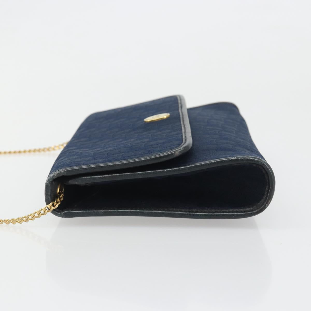 Christian Dior Trotter Canvas Chain Shoulder Bag Navy Gold Auth BA13497A