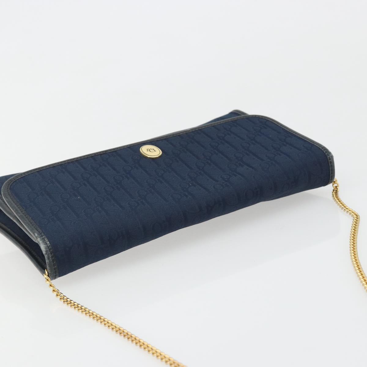 Christian Dior Trotter Canvas Chain Shoulder Bag Navy Gold Auth BA13497A