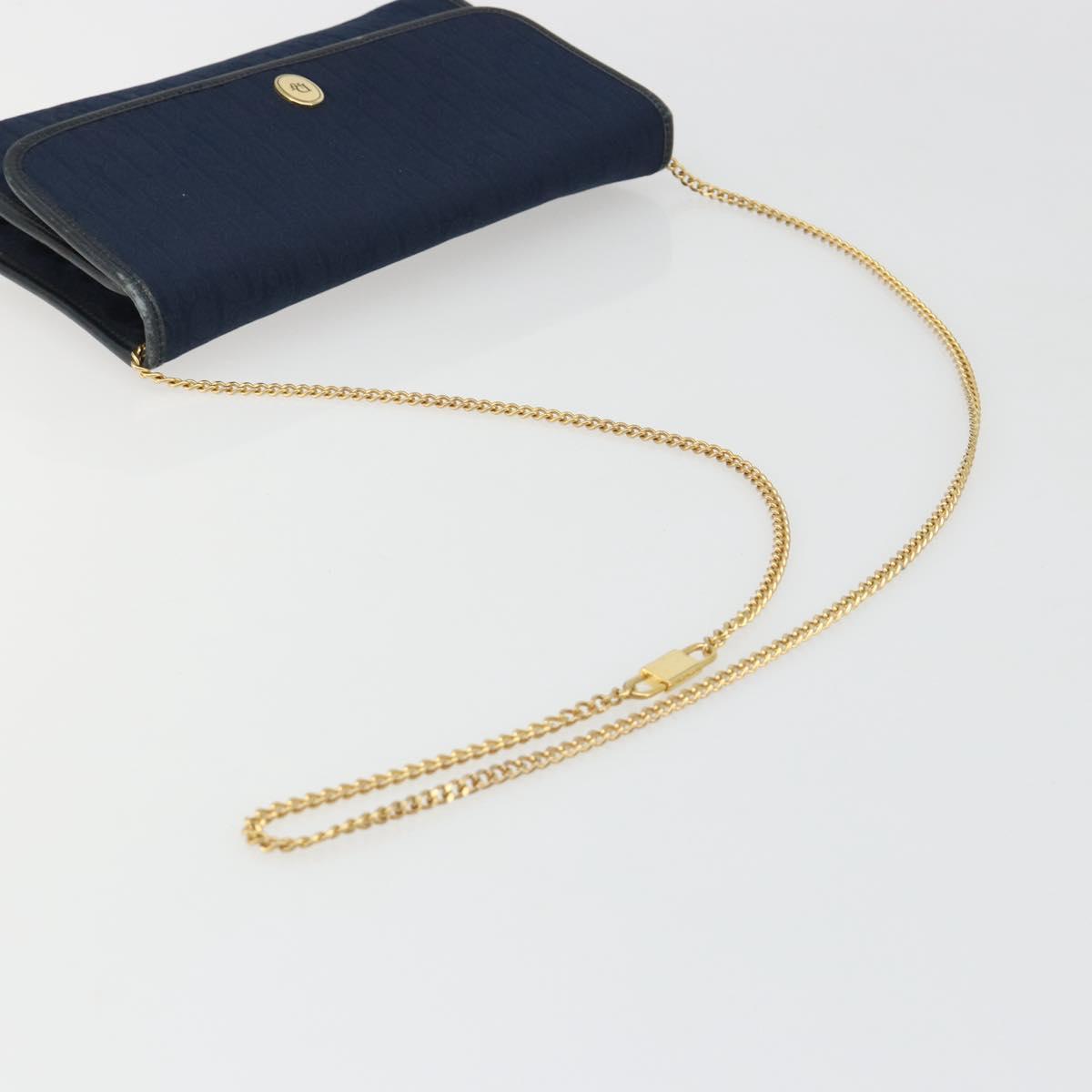 Christian Dior Trotter Canvas Chain Shoulder Bag Navy Gold Auth BA13497A