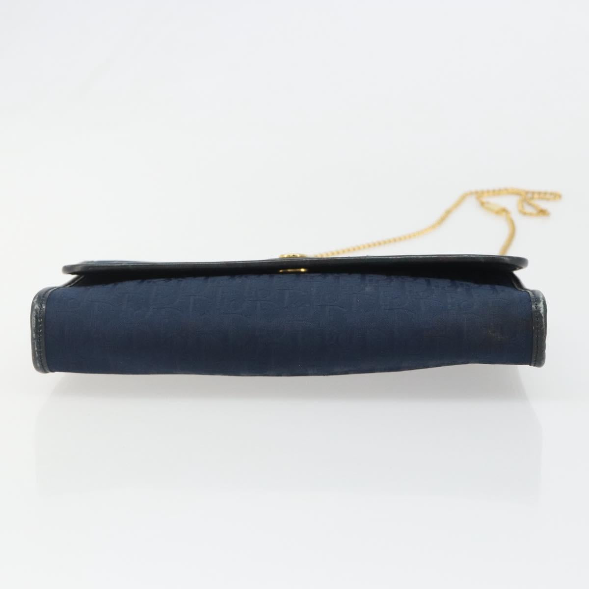 Christian Dior Trotter Canvas Chain Shoulder Bag Navy Gold Auth BA13497A
