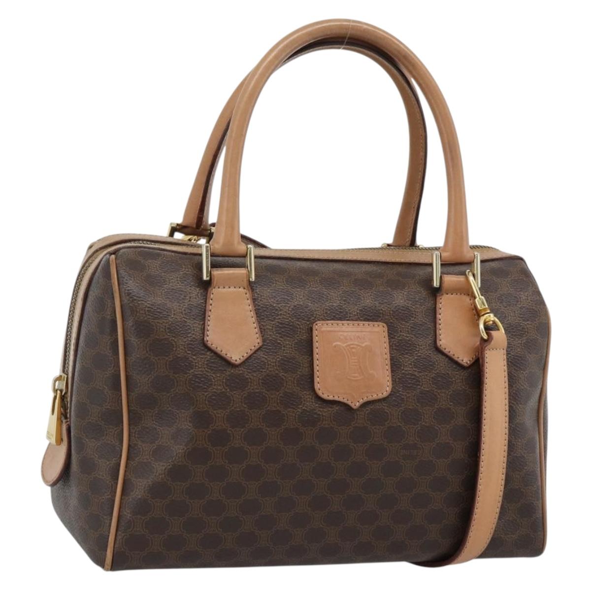 CELINE Macadam Canvas Hand Bag PVC Leather 2way Brown Gold Auth BA13498A