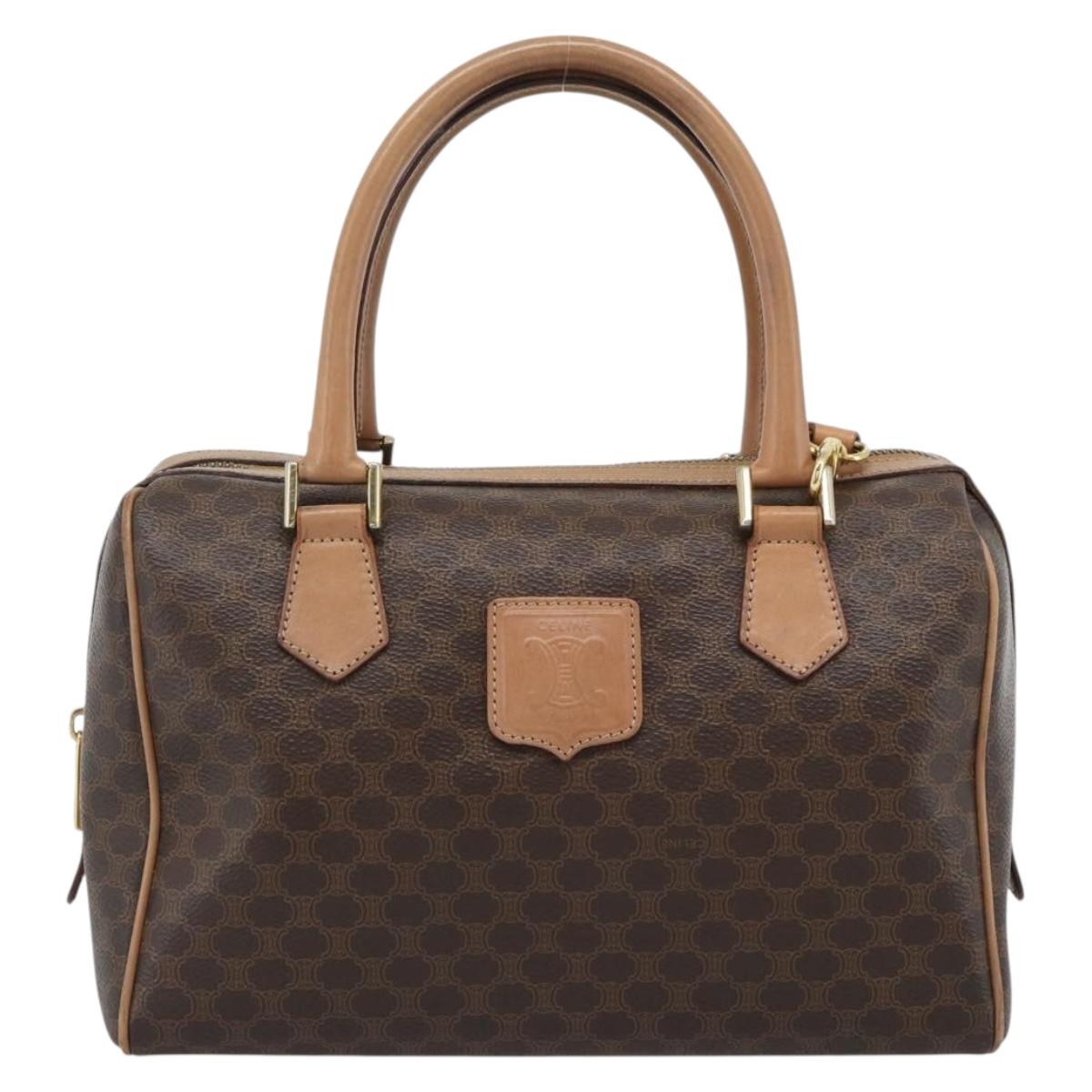 CELINE Macadam Canvas Hand Bag PVC Leather 2way Brown Gold Auth BA13498A