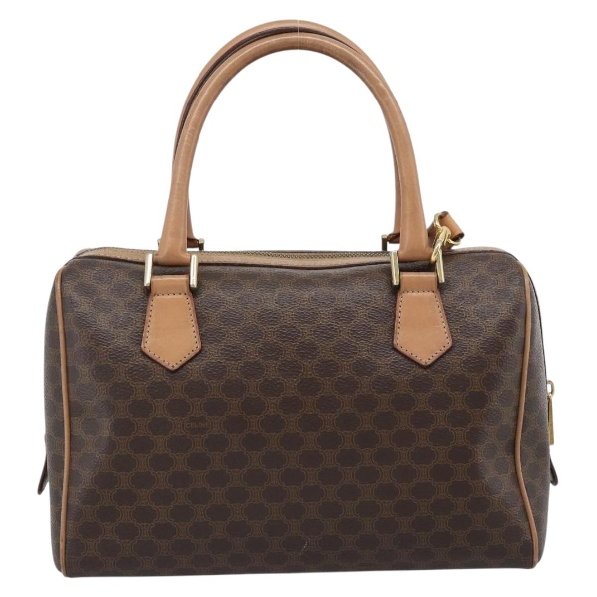 CELINE Macadam Canvas Hand Bag PVC Leather 2way Brown Gold Auth BA13498A