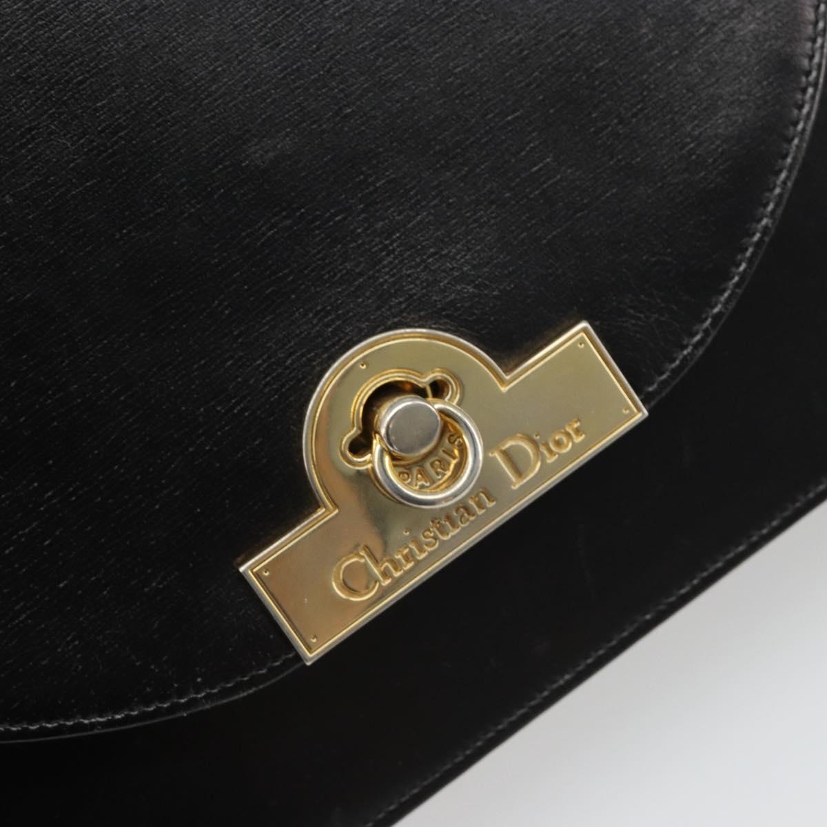 Christian Dior Shoulder Bag Leather Black Gold Auth BA13501