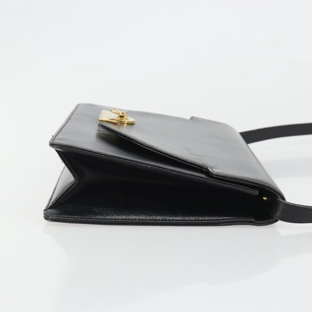 Christian Dior Shoulder Bag Leather Black Gold Auth BA13501
