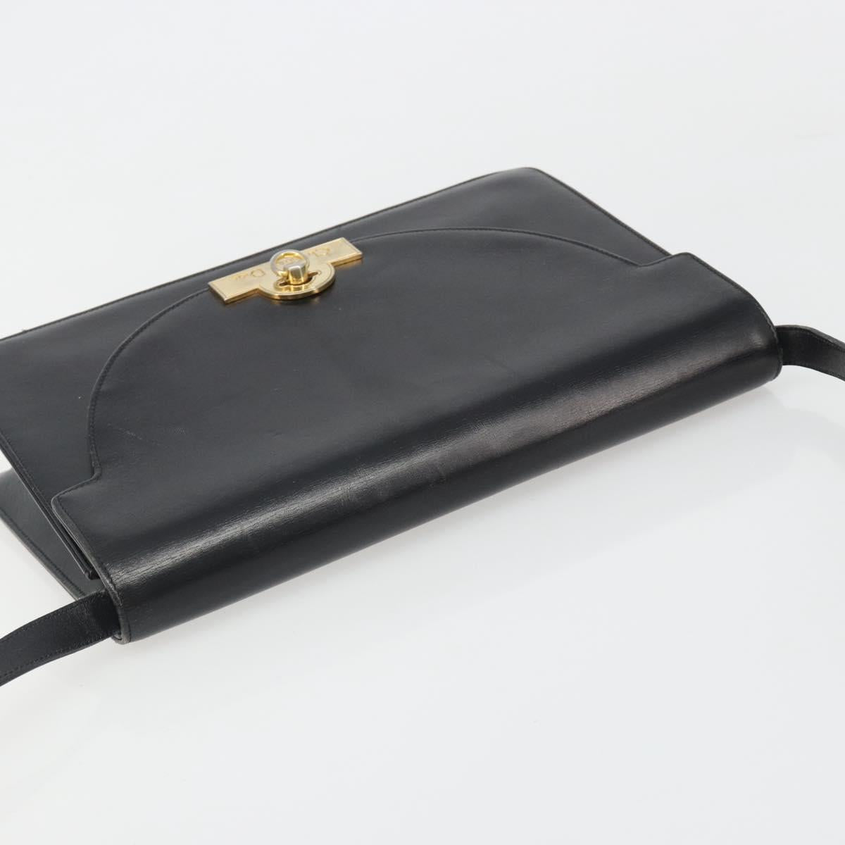 Christian Dior Shoulder Bag Leather Black Gold Auth BA13501