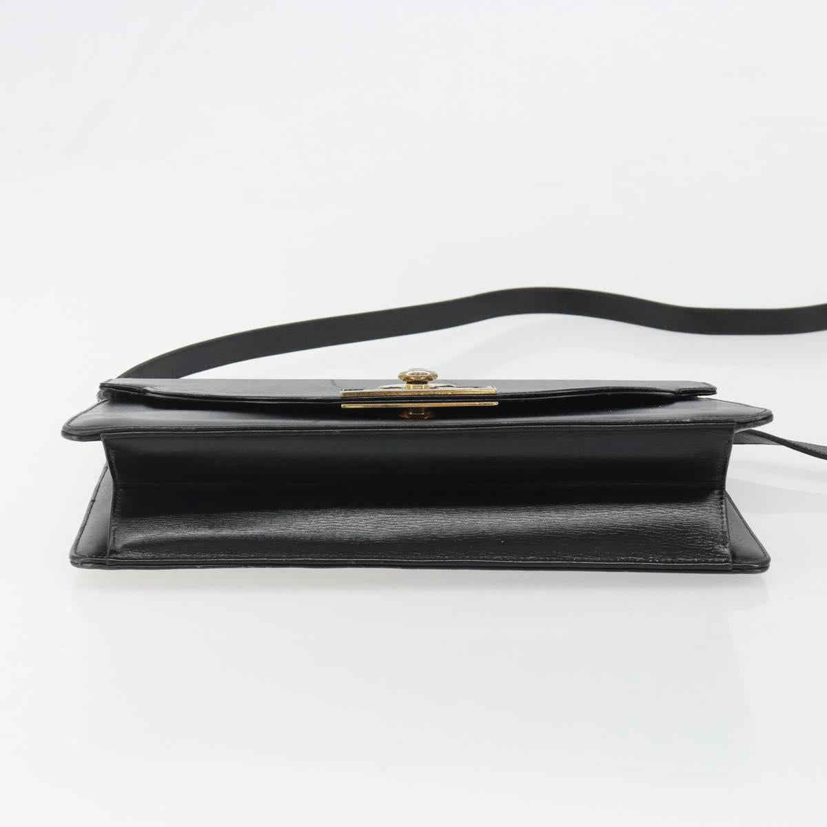 Christian Dior Shoulder Bag Leather Black Gold Auth BA13501