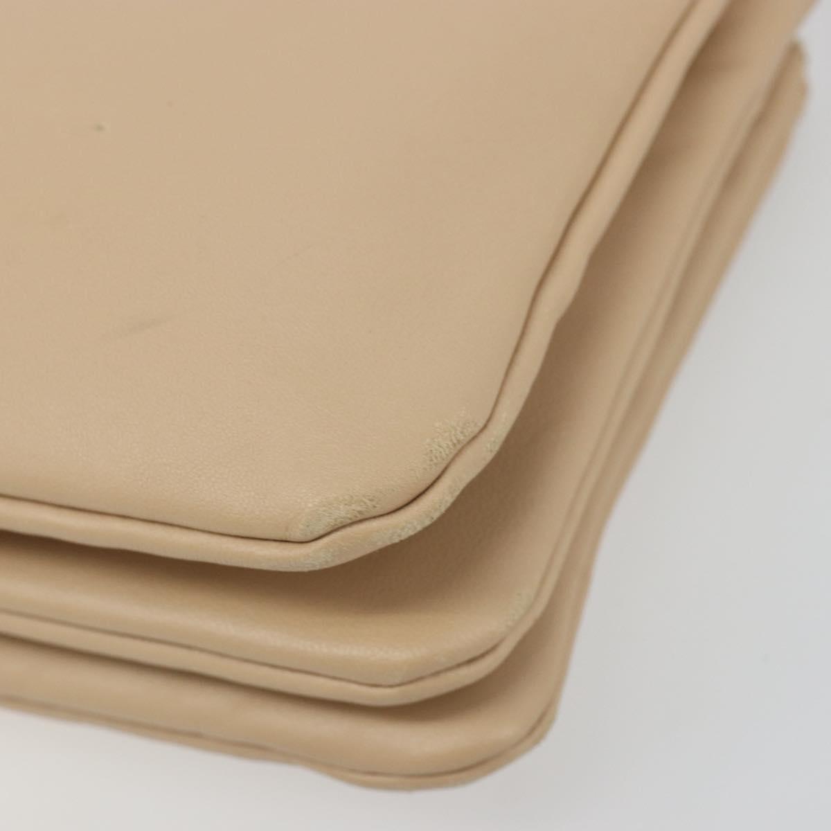 CELINE Trio Shoulder Bag Leather Beige Gold Auth BA13504V