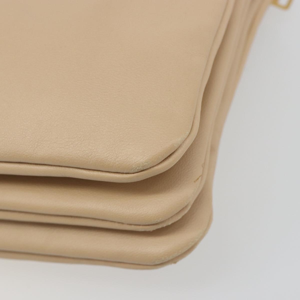 CELINE Trio Shoulder Bag Leather Beige Gold Auth BA13504V