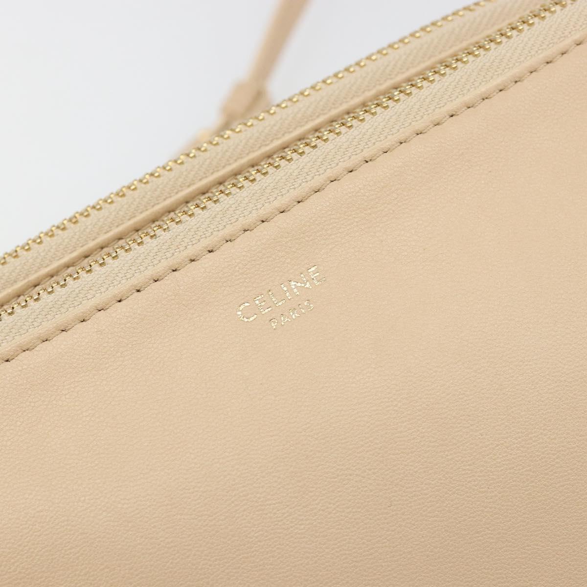CELINE Trio Shoulder Bag Leather Beige Gold Auth BA13504V