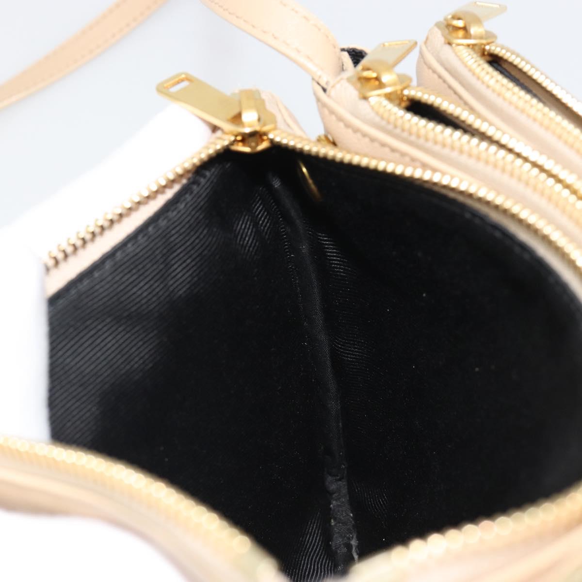 CELINE Trio Shoulder Bag Leather Beige Gold Auth BA13504V