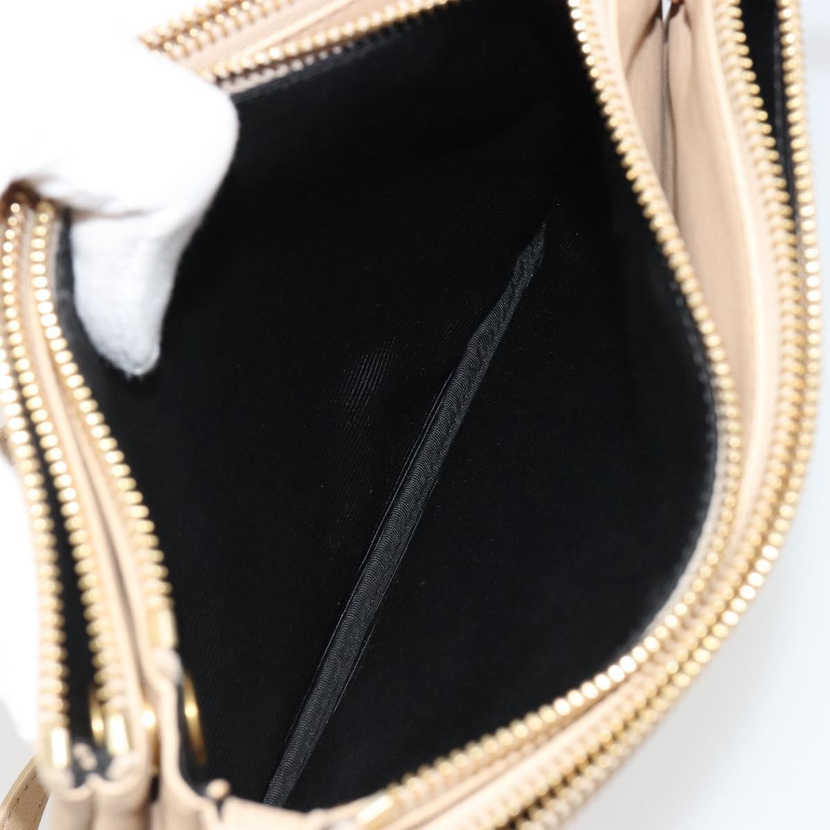 CELINE Trio Shoulder Bag Leather Beige Gold Auth BA13504V