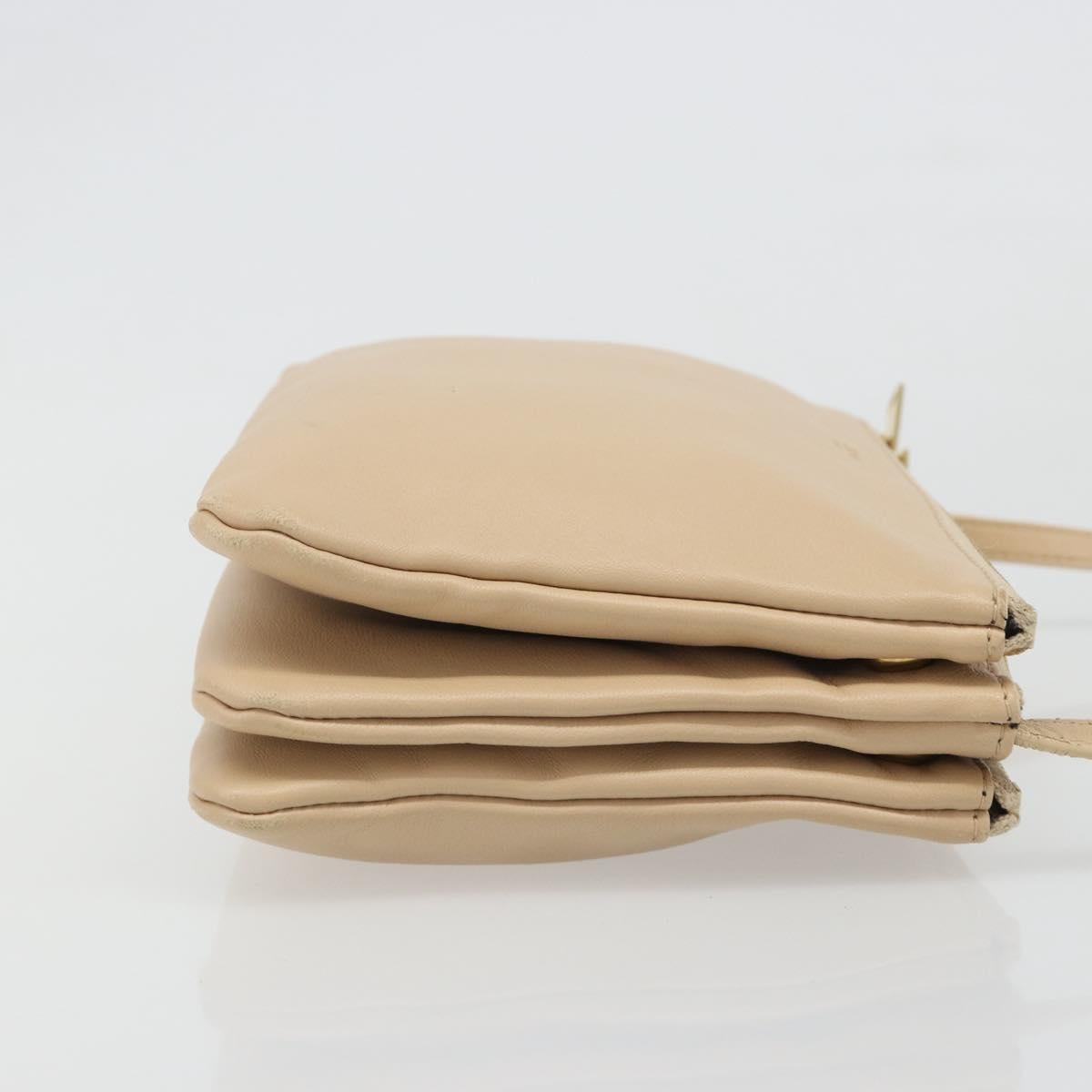 CELINE Trio Shoulder Bag Leather Beige Gold Auth BA13504V