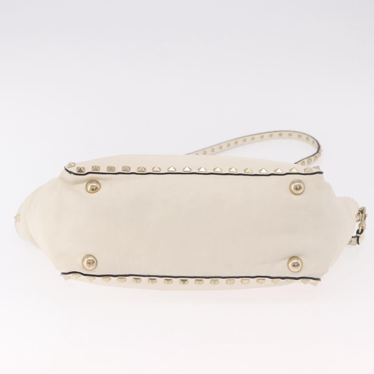 VALENTINO Studs Tote Bag Leather 2way White Gold Auth BA13505